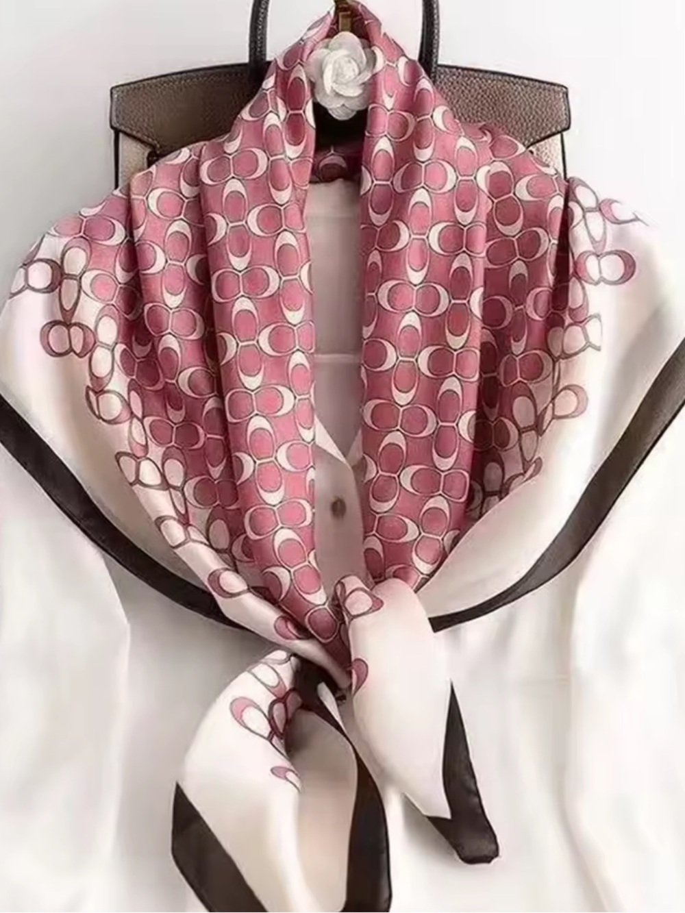 Kohl's Pink & Cream Geometric Silk-Feel Scarf